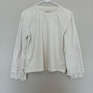 Madewell Eyelet Long Sleeve Top Cream Scoop Neck Women’s Small Flare Sleeves